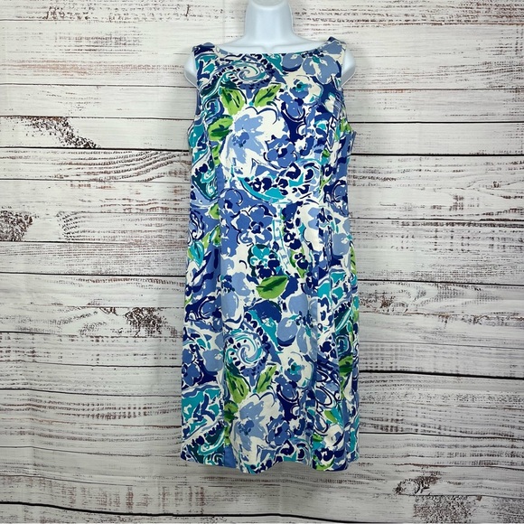 Chaps Blue Floral Sleeveless Sheath Dress NWOT - Picture 1 of 12